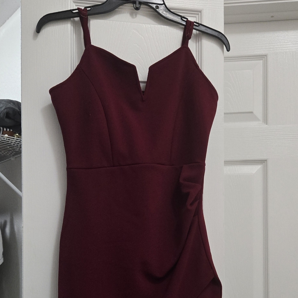 Maroon V-Neck Minidress